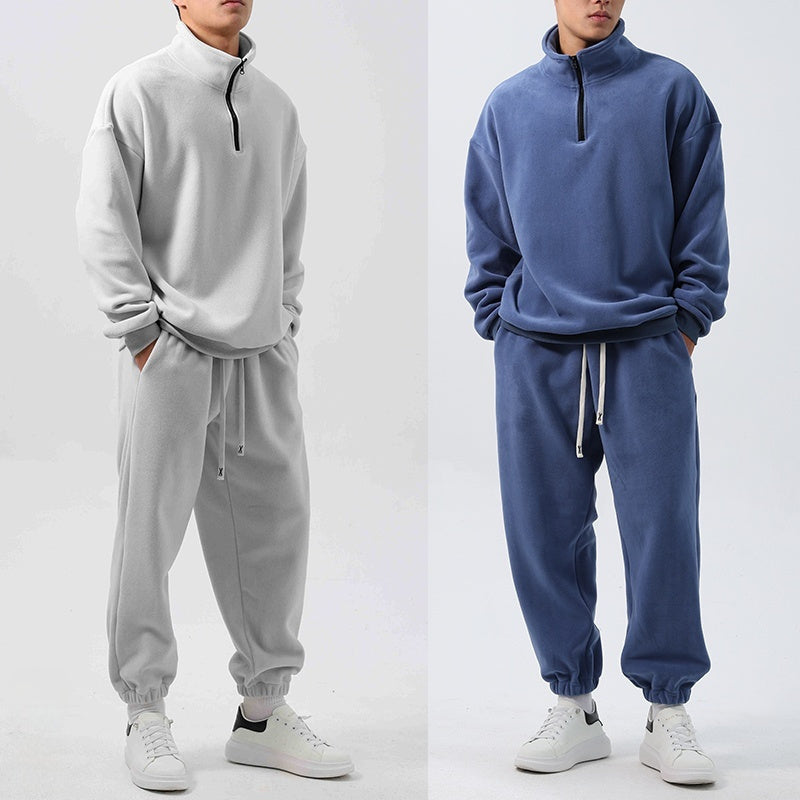 Sports Suit Men's Wide Loose Fleece Long Sleeve Casual Sweatshirt Sweatpants