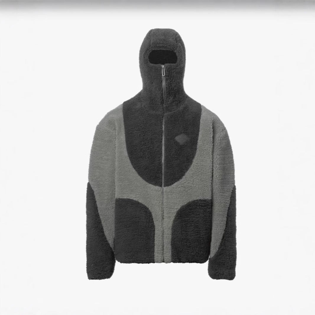 Men's Fashion Lamb Wool Hooded Zipper Coat Sweatshirt Patchwork Line Design Male Tops Casual